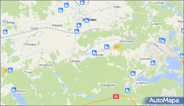 mapa Warkały gmina Jonkowo, Warkały gmina Jonkowo na mapie Targeo