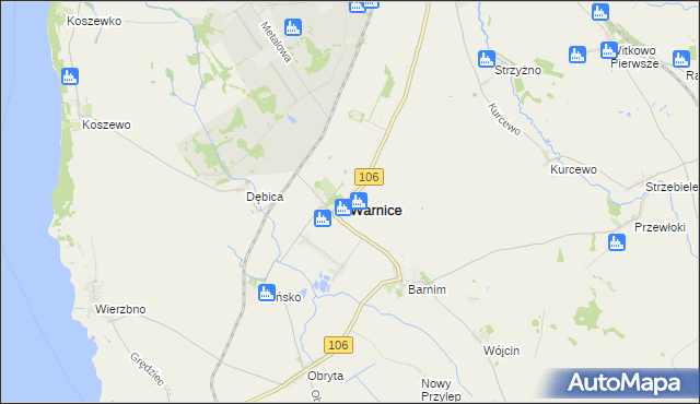 mapa Warnice powiat pyrzycki, Warnice powiat pyrzycki na mapie Targeo
