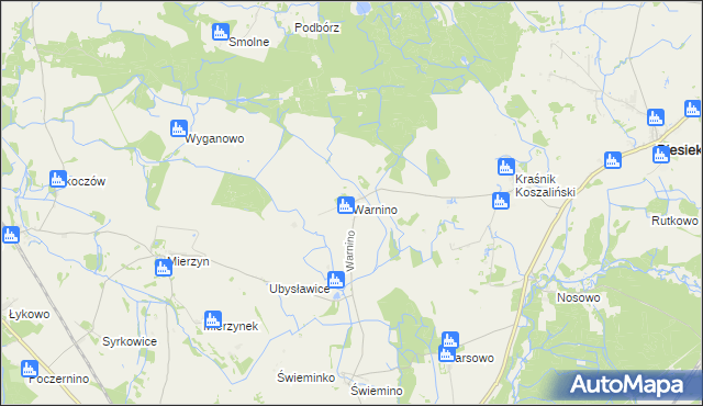 mapa Warnino gmina Biesiekierz, Warnino gmina Biesiekierz na mapie Targeo