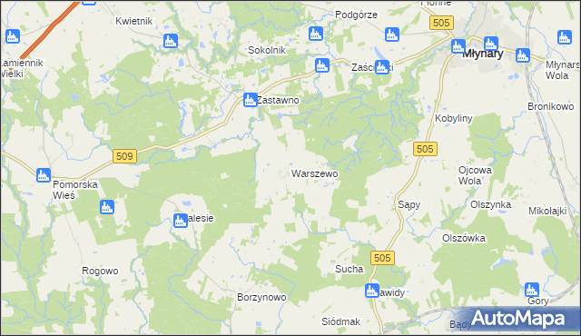 mapa Warszewo gmina Młynary, Warszewo gmina Młynary na mapie Targeo