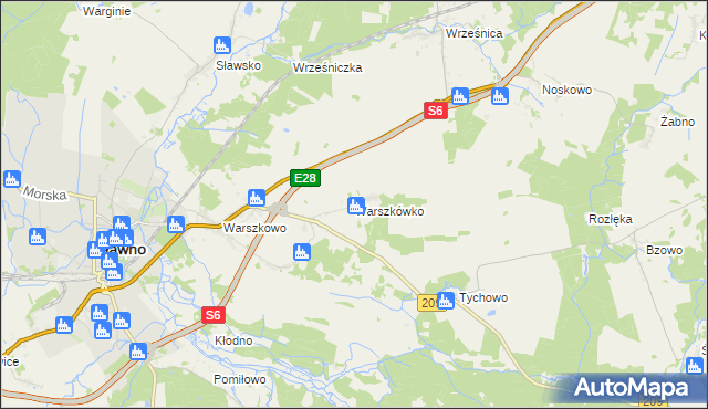 mapa Warszkówko, Warszkówko na mapie Targeo