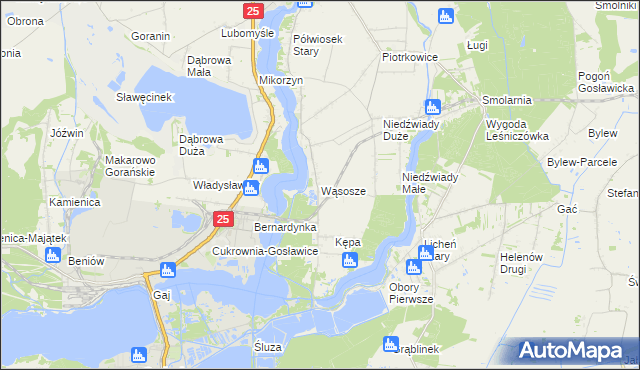 mapa Wąsosze gmina Ślesin, Wąsosze gmina Ślesin na mapie Targeo