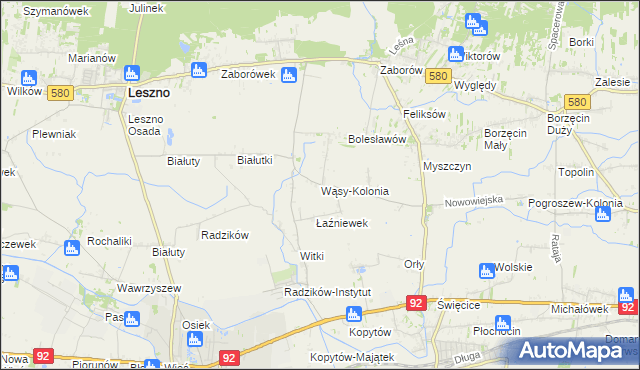 mapa Wąsy-Kolonia, Wąsy-Kolonia na mapie Targeo