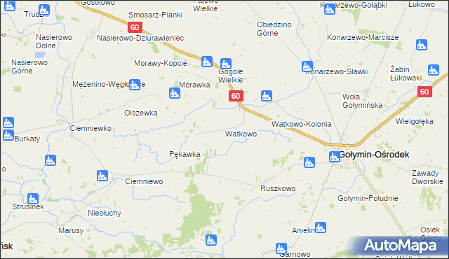mapa Watkowo, Watkowo na mapie Targeo