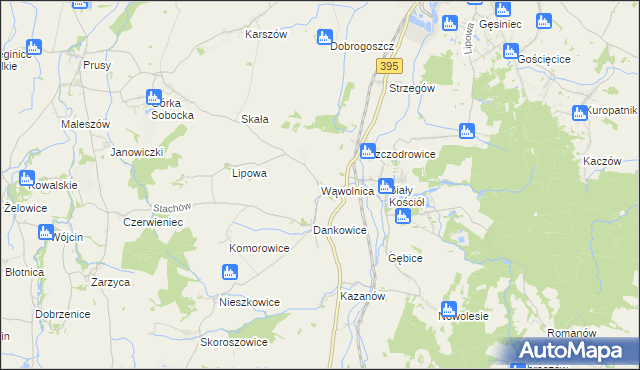 mapa Wąwolnica gmina Strzelin, Wąwolnica gmina Strzelin na mapie Targeo