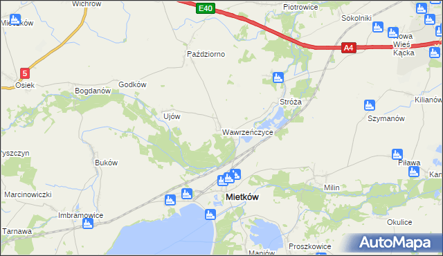 mapa Wawrzeńczyce gmina Mietków, Wawrzeńczyce gmina Mietków na mapie Targeo