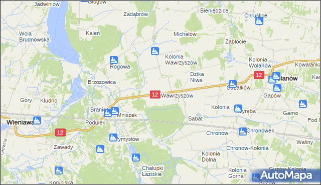 mapa Wawrzyszów gmina Wolanów, Wawrzyszów gmina Wolanów na mapie Targeo