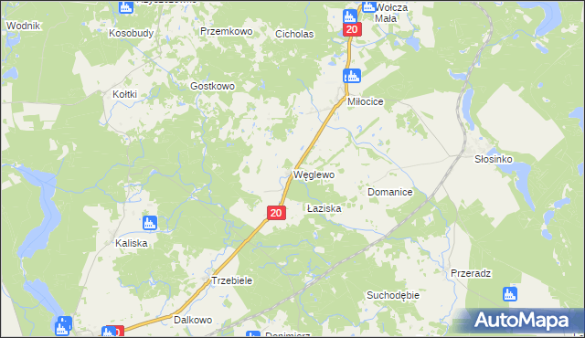 mapa Węglewo gmina Miastko, Węglewo gmina Miastko na mapie Targeo