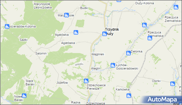 mapa Węglinek gmina Trzydnik Duży, Węglinek gmina Trzydnik Duży na mapie Targeo