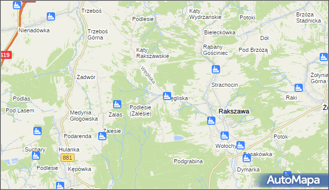 mapa Węgliska gmina Rakszawa, Węgliska gmina Rakszawa na mapie Targeo