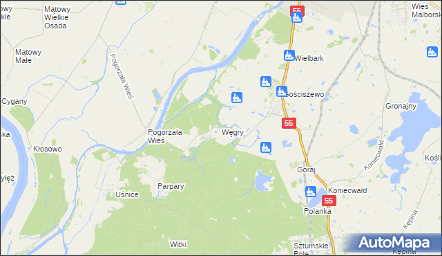 mapa Węgry gmina Sztum, Węgry gmina Sztum na mapie Targeo