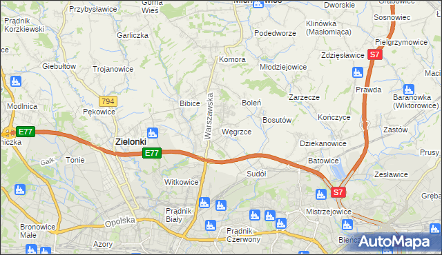 mapa Węgrzce gmina Zielonki, Węgrzce gmina Zielonki na mapie Targeo