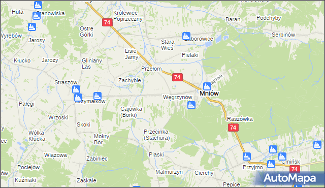 mapa Węgrzynów gmina Mniów, Węgrzynów gmina Mniów na mapie Targeo