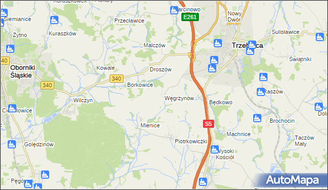 mapa Węgrzynów gmina Trzebnica, Węgrzynów gmina Trzebnica na mapie Targeo