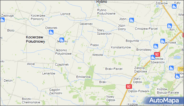 mapa Wesoła gmina Rybno, Wesoła gmina Rybno na mapie Targeo