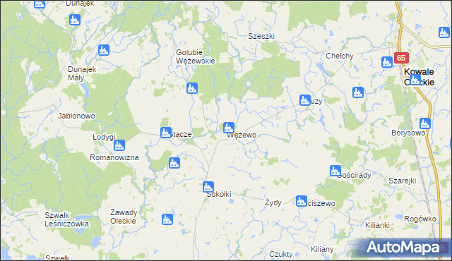 mapa Wężewo gmina Kowale Oleckie, Wężewo gmina Kowale Oleckie na mapie Targeo