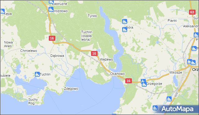 mapa Wężewo gmina Orzysz, Wężewo gmina Orzysz na mapie Targeo