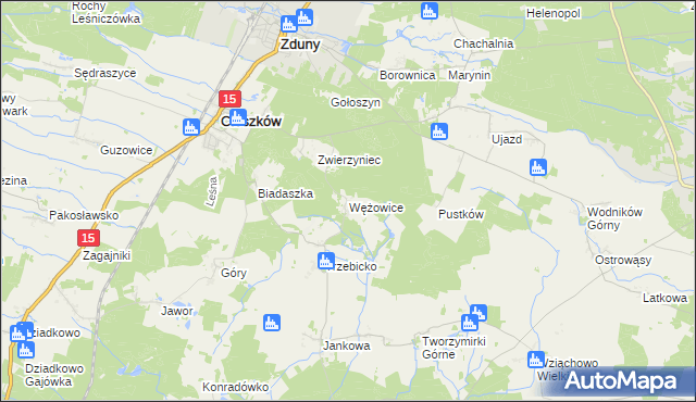 mapa Wężowice gmina Cieszków, Wężowice gmina Cieszków na mapie Targeo