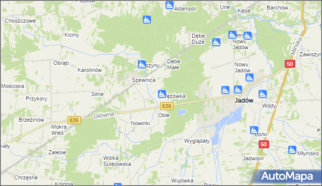 mapa Wężówka gmina Jadów, Wężówka gmina Jadów na mapie Targeo