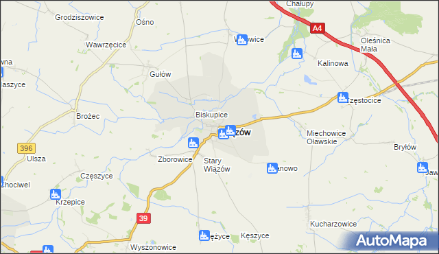 mapa Wiązów, Wiązów na mapie Targeo