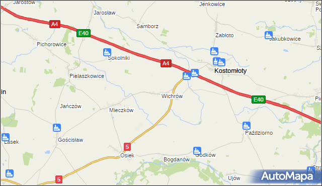 mapa Wichrów gmina Kostomłoty, Wichrów gmina Kostomłoty na mapie Targeo