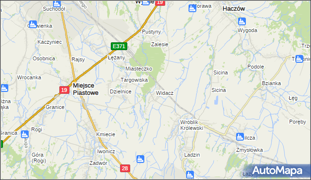 mapa Widacz gmina Miejsce Piastowe, Widacz gmina Miejsce Piastowe na mapie Targeo