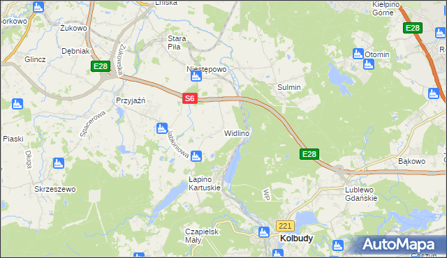mapa Widlino gmina Żukowo, Widlino gmina Żukowo na mapie Targeo