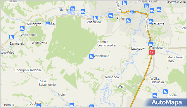 mapa Widniówka gmina Krasnystaw, Widniówka gmina Krasnystaw na mapie Targeo