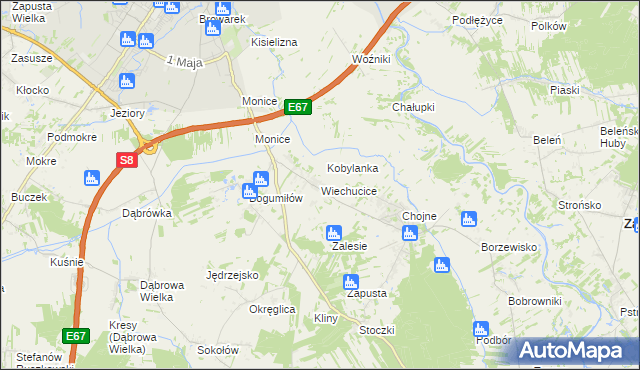 mapa Wiechucice, Wiechucice na mapie Targeo