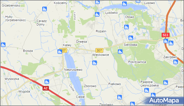 mapa Więckowice gmina Dopiewo, Więckowice gmina Dopiewo na mapie Targeo