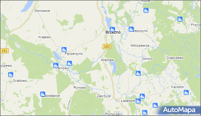 mapa Więcław gmina Brzeżno, Więcław gmina Brzeżno na mapie Targeo