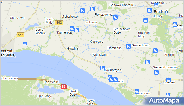 mapa Więcławice gmina Brudzeń Duży, Więcławice gmina Brudzeń Duży na mapie Targeo