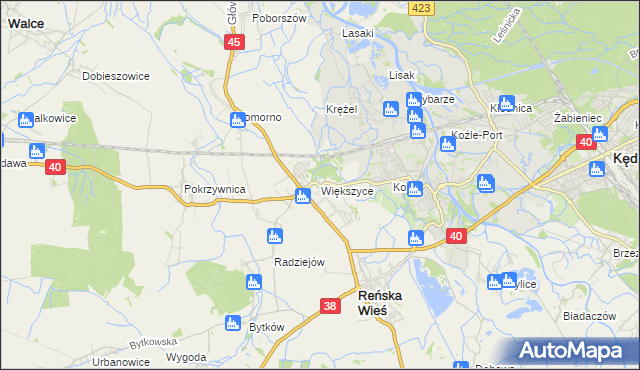 mapa Większyce, Większyce na mapie Targeo