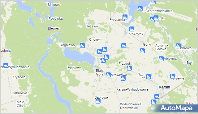 mapa Wiele gmina Karsin, Wiele gmina Karsin na mapie Targeo