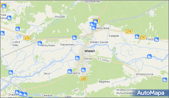 mapa Wieleń powiat czarnkowsko-trzcianecki, Wieleń powiat czarnkowsko-trzcianecki na mapie Targeo
