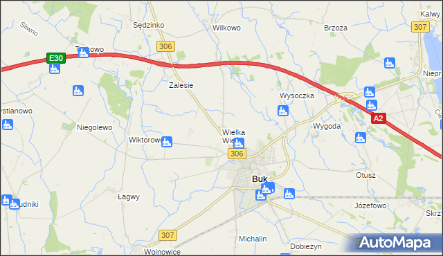 mapa Wielka Wieś gmina Buk, Wielka Wieś gmina Buk na mapie Targeo