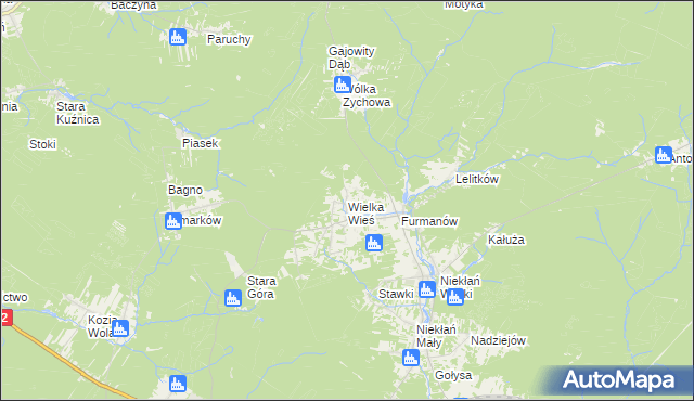 mapa Wielka Wieś gmina Stąporków, Wielka Wieś gmina Stąporków na mapie Targeo