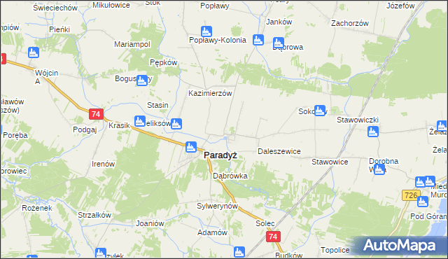 mapa Wielka Wola gmina Paradyż, Wielka Wola gmina Paradyż na mapie Targeo
