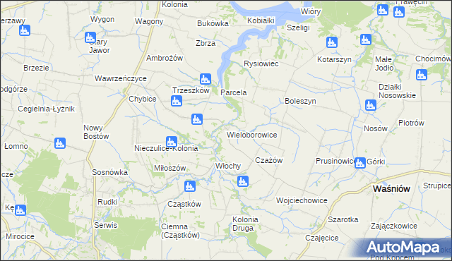 mapa Wieloborowice, Wieloborowice na mapie Targeo