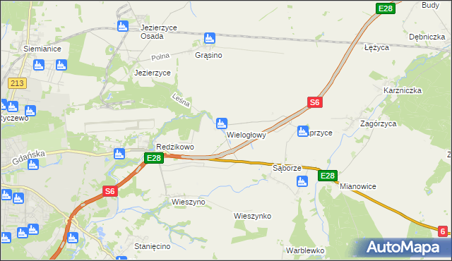 mapa Wielogłowy gmina Damnica, Wielogłowy gmina Damnica na mapie Targeo