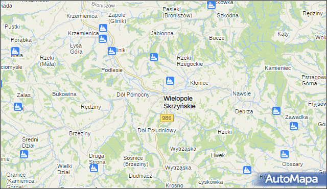mapa Wielopole Skrzyńskie, Wielopole Skrzyńskie na mapie Targeo