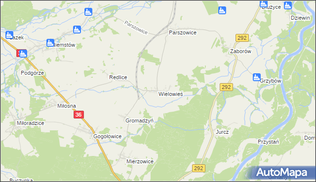 mapa Wielowieś gmina Ścinawa, Wielowieś gmina Ścinawa na mapie Targeo