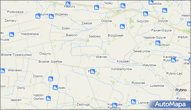 mapa Wieniec gmina Iłów, Wieniec gmina Iłów na mapie Targeo