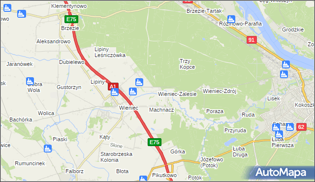 mapa Wieniec-Zalesie, Wieniec-Zalesie na mapie Targeo