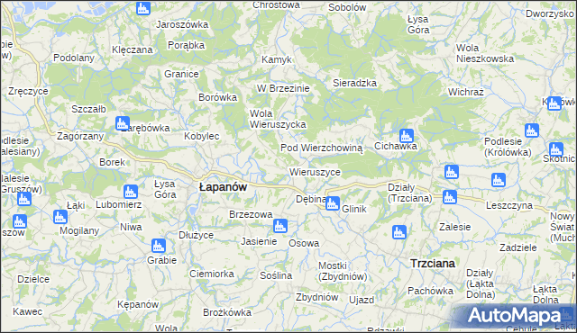 mapa Wieruszyce, Wieruszyce na mapie Targeo