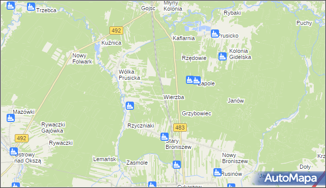 mapa Wierzba gmina Nowa Brzeźnica, Wierzba gmina Nowa Brzeźnica na mapie Targeo