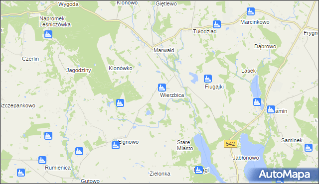 mapa Wierzbica gmina Dąbrówno, Wierzbica gmina Dąbrówno na mapie Targeo