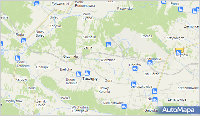 mapa Wierzbica gmina Tuczępy, Wierzbica gmina Tuczępy na mapie Targeo