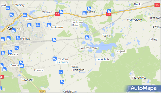 mapa Wierzbiczany gmina Gniezno, Wierzbiczany gmina Gniezno na mapie Targeo