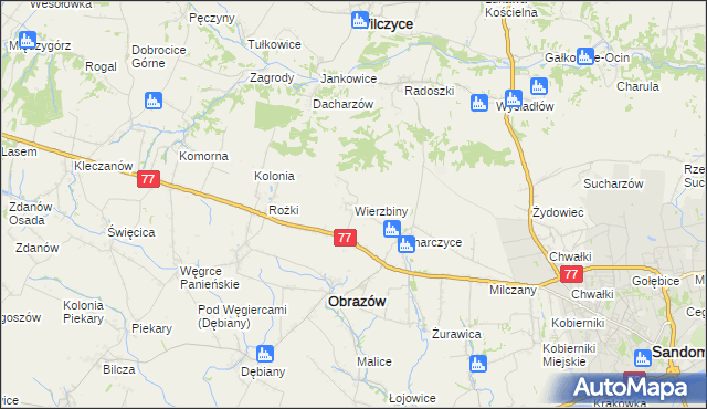 mapa Wierzbiny gmina Obrazów, Wierzbiny gmina Obrazów na mapie Targeo